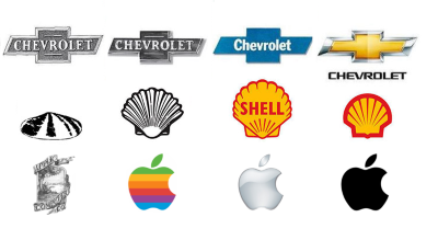 Ilustrační obrázek - vývoj ikonických log společností Chevrolet, Shell, Apple